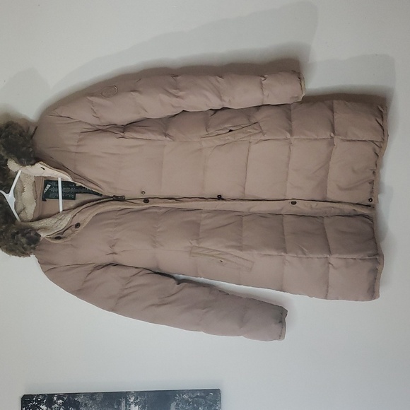 Womens Lauren Ralph Lauren Down Puffer Coat Size Medium Neutral Colored - Picture 1 of 16